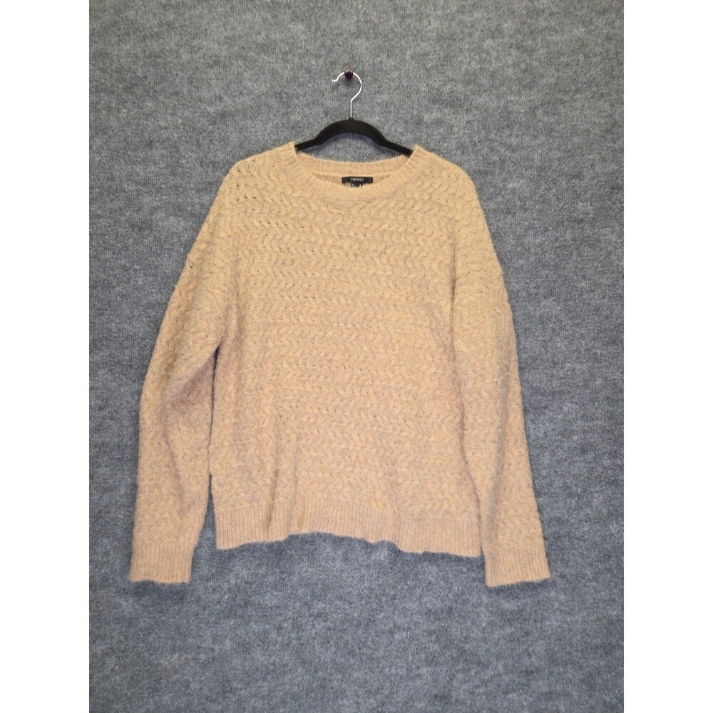 Forever 21 Sweater Womens Medium Tan Textured Knit Pullover Crewneck Cozy Soft